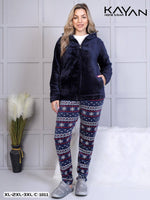 Winter Cozy Pajama Set with Fleece Jacket - Blue